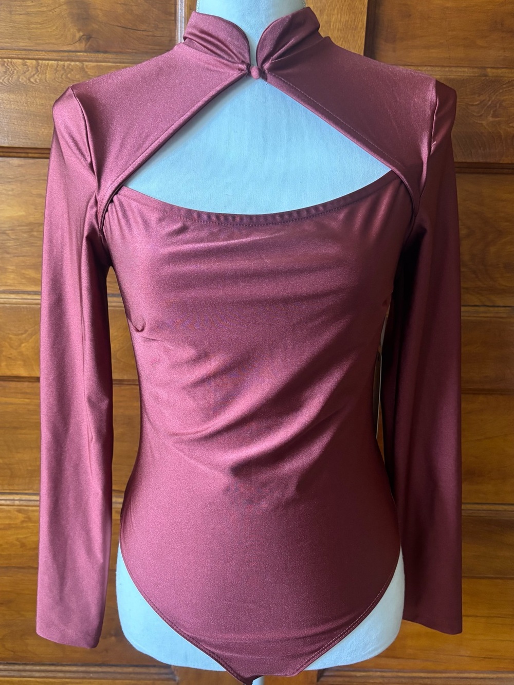 iris Long-Sleeve Cutout Bodysuit in Rust